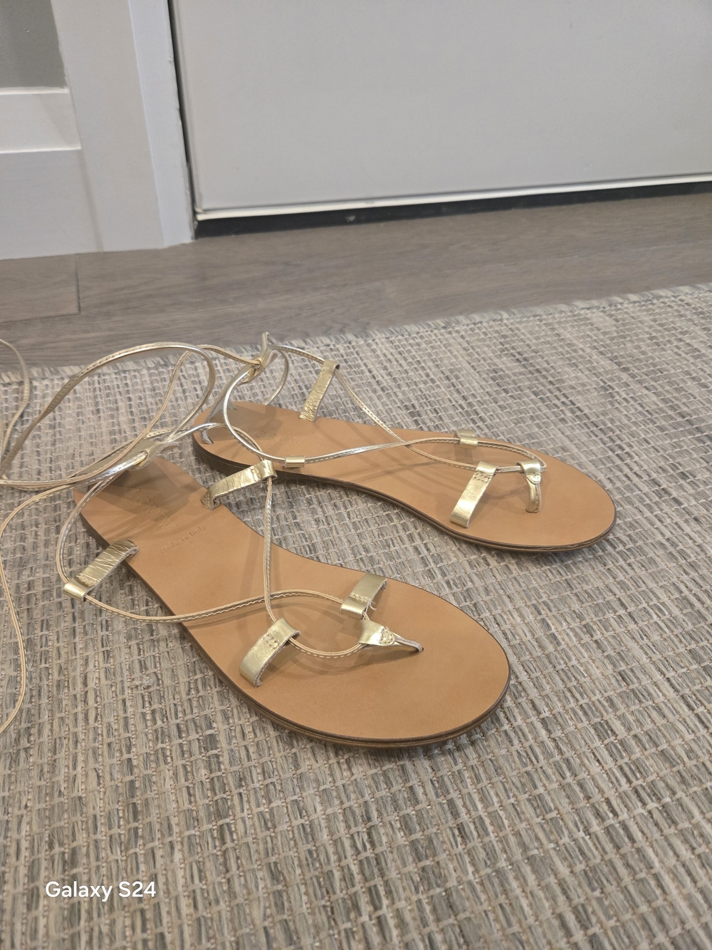 J. Crew Metallic Gold Lace-Up Sandals